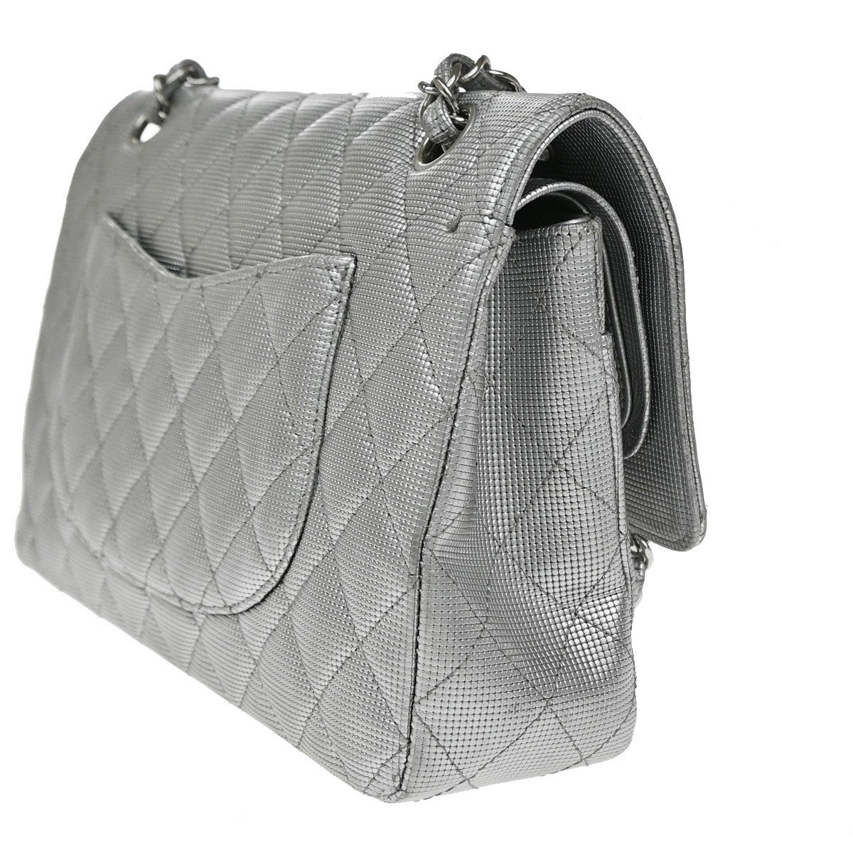 Chanel Classic Timeless Double Flap Pixel Effect Quilted Calfskin Silver Leather Handbag (Pre-Owned)