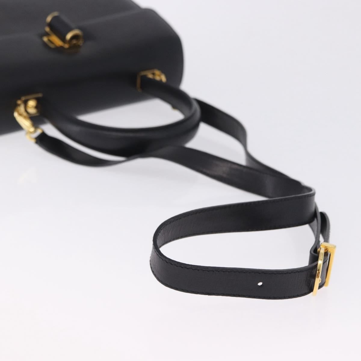 Salvatore Ferragamo Gancini Leather Black Leather Handbag (Pre-Owned)