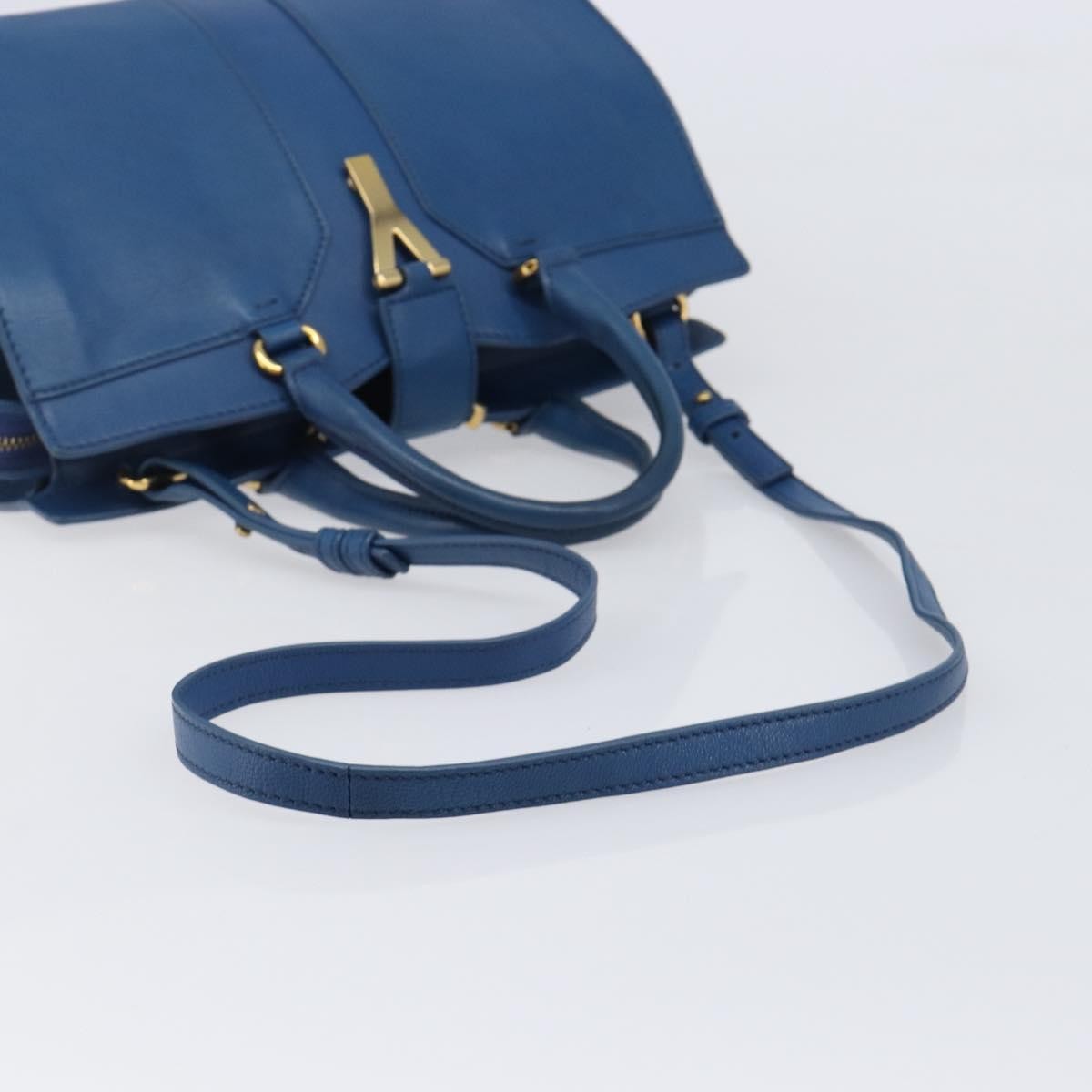 Saint Laurent Chyc Cabas Leather Blue Leather Tote Bag Bag (Pre-Owned)