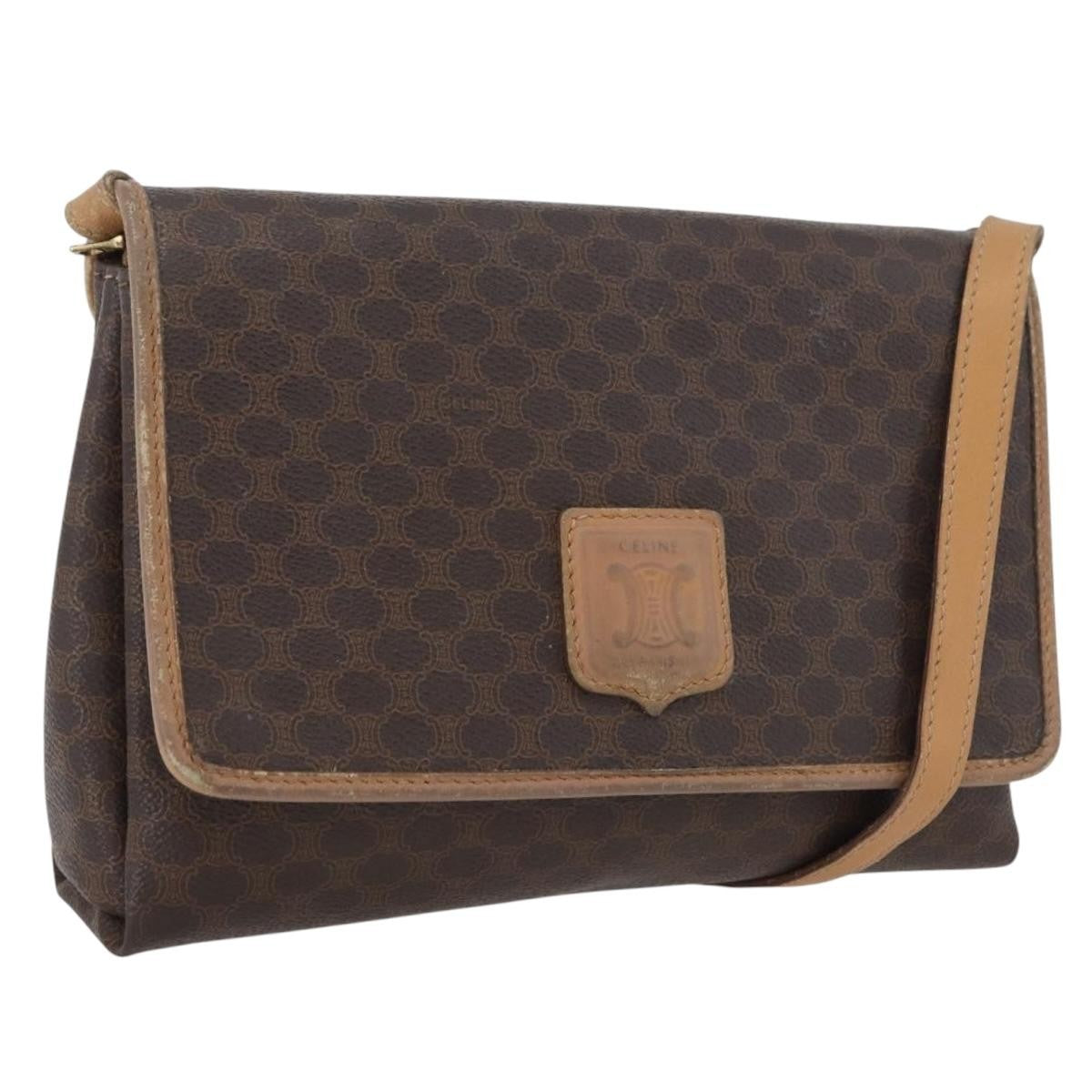 Celine Vintage Macadam Canvas And Leather Brown Canvas Shoulder Bag Bag (Pre-Owned)