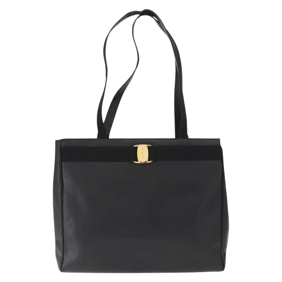 Salvatore Ferragamo Vala Tote Leather Black Leather Tote Bag Bag (Pre-Owned)