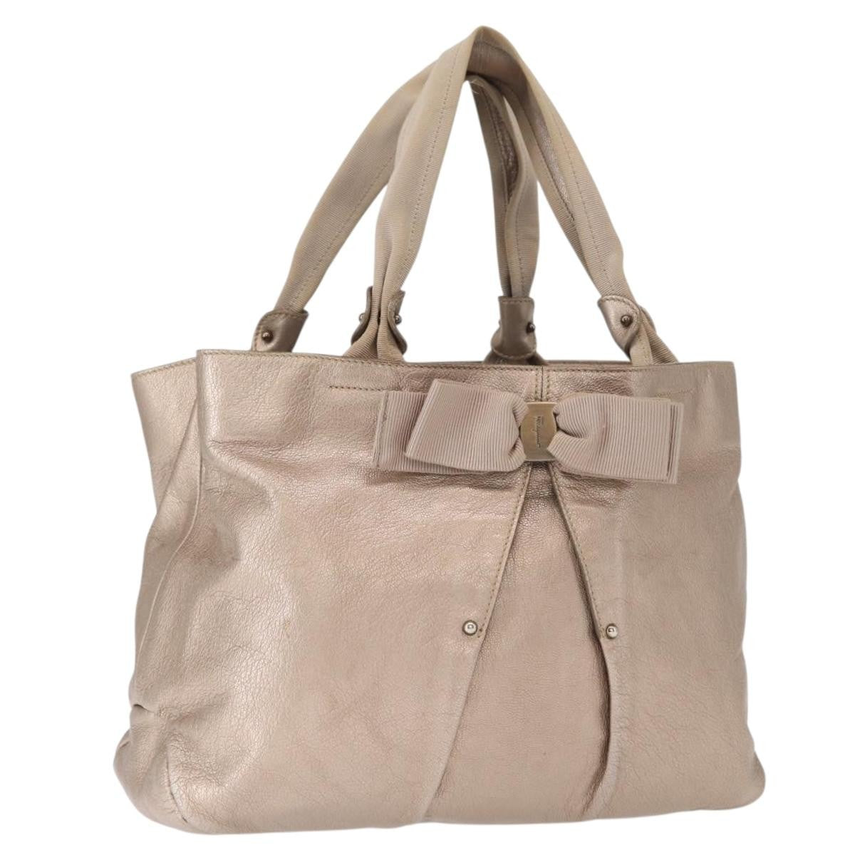 Salvatore Ferragamo Vala Tote Leather Beige Leather Tote Bag Bag (Pre-Owned)