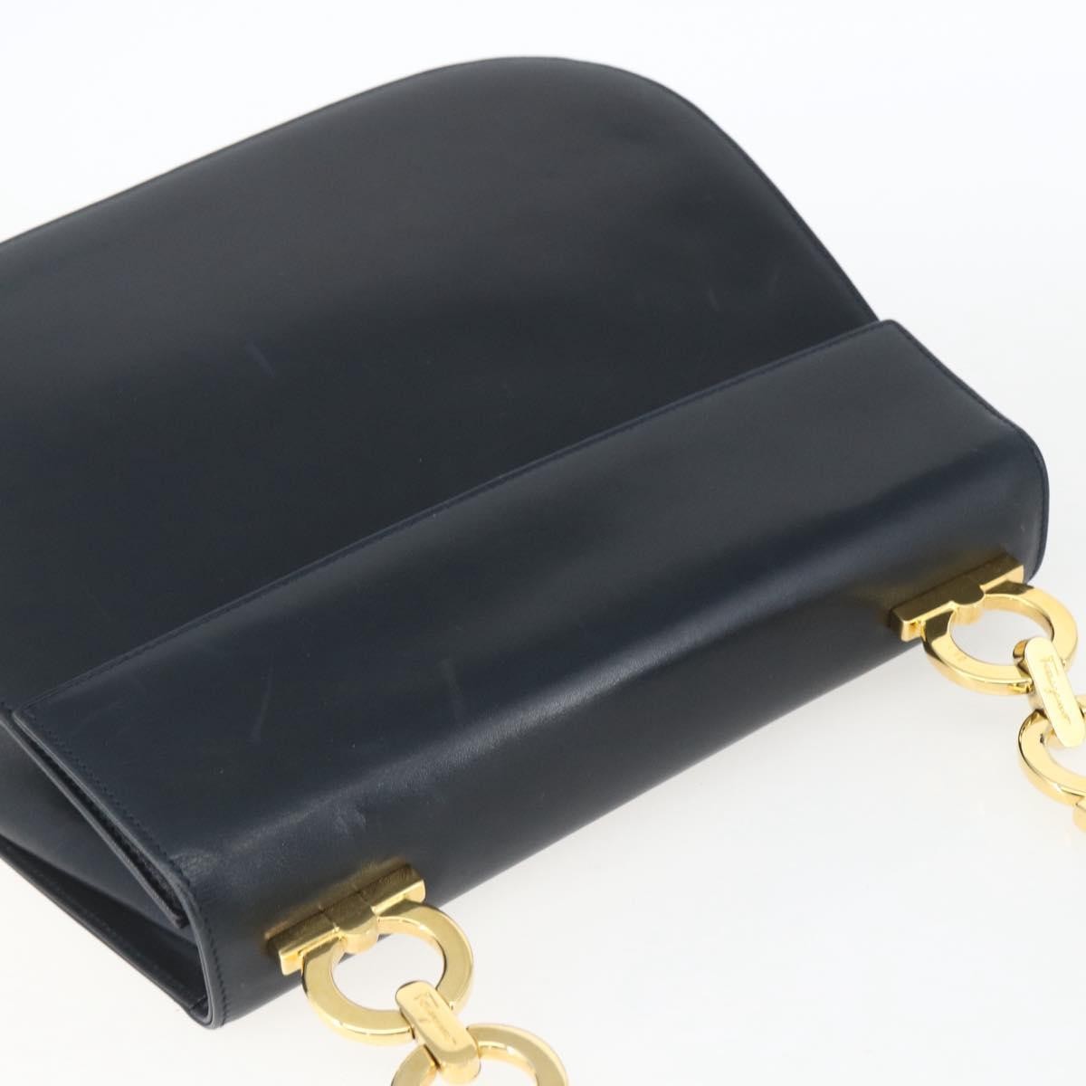 Salvatore Ferragamo Gancini Leather Navy Leather Shoulder Bag Bag (Pre-Owned)