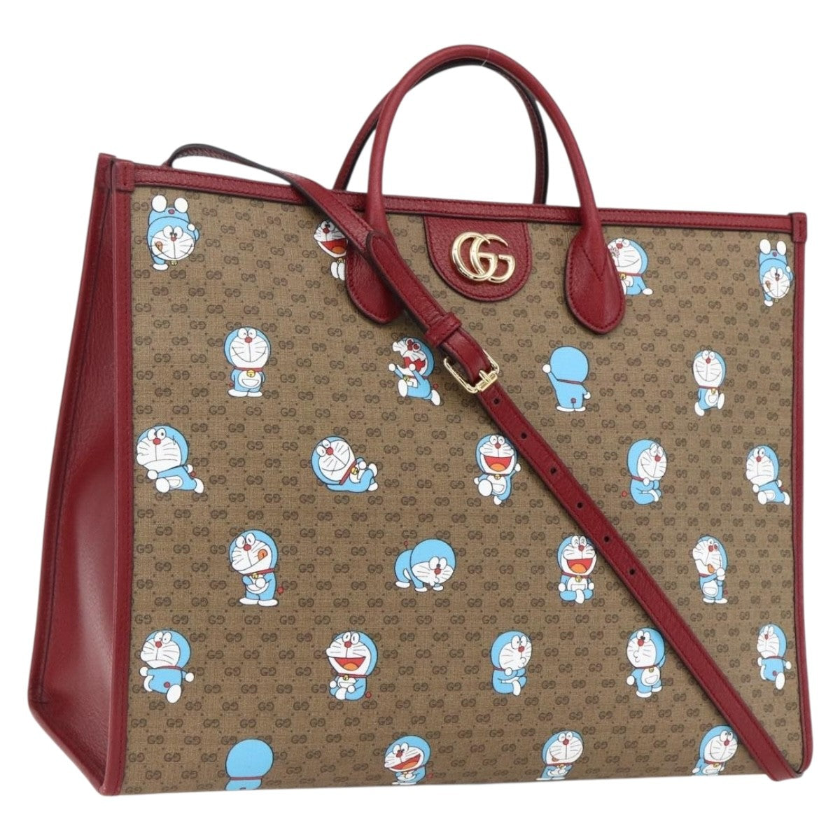 Gucci Doraemon Tote Printed Mini Gg Coated Canvas Beige Pvc Tote Bag Bag (Pre-Owned)