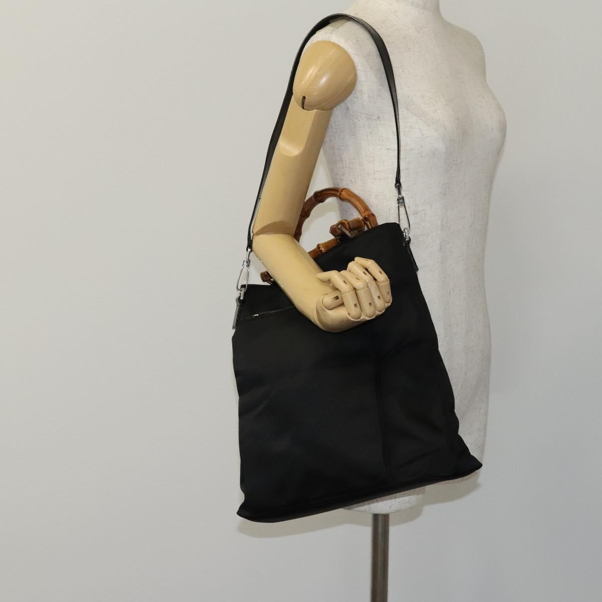 Gucci Vintage Bamboo Handle Nylon Black Nylon Tote Bag Bag (Pre-Owned)