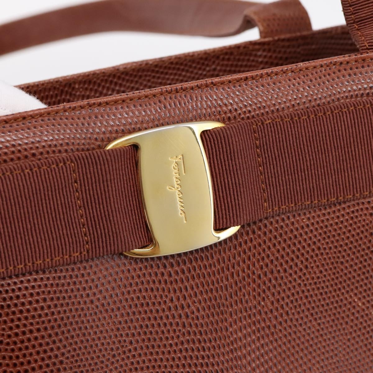 Salvatore Ferragamo Vala Tote Embossed Leather Brown Leather Tote Bag Bag (Pre-Owned)