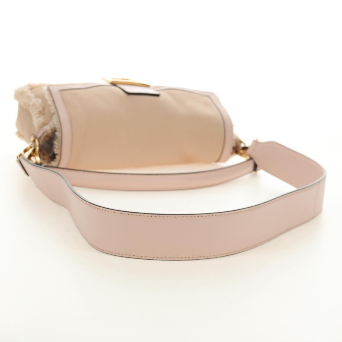Fendi Mamma Baguette Zucca Canvas Beige Leather Shoulder Bag Bag (Pre-Owned)