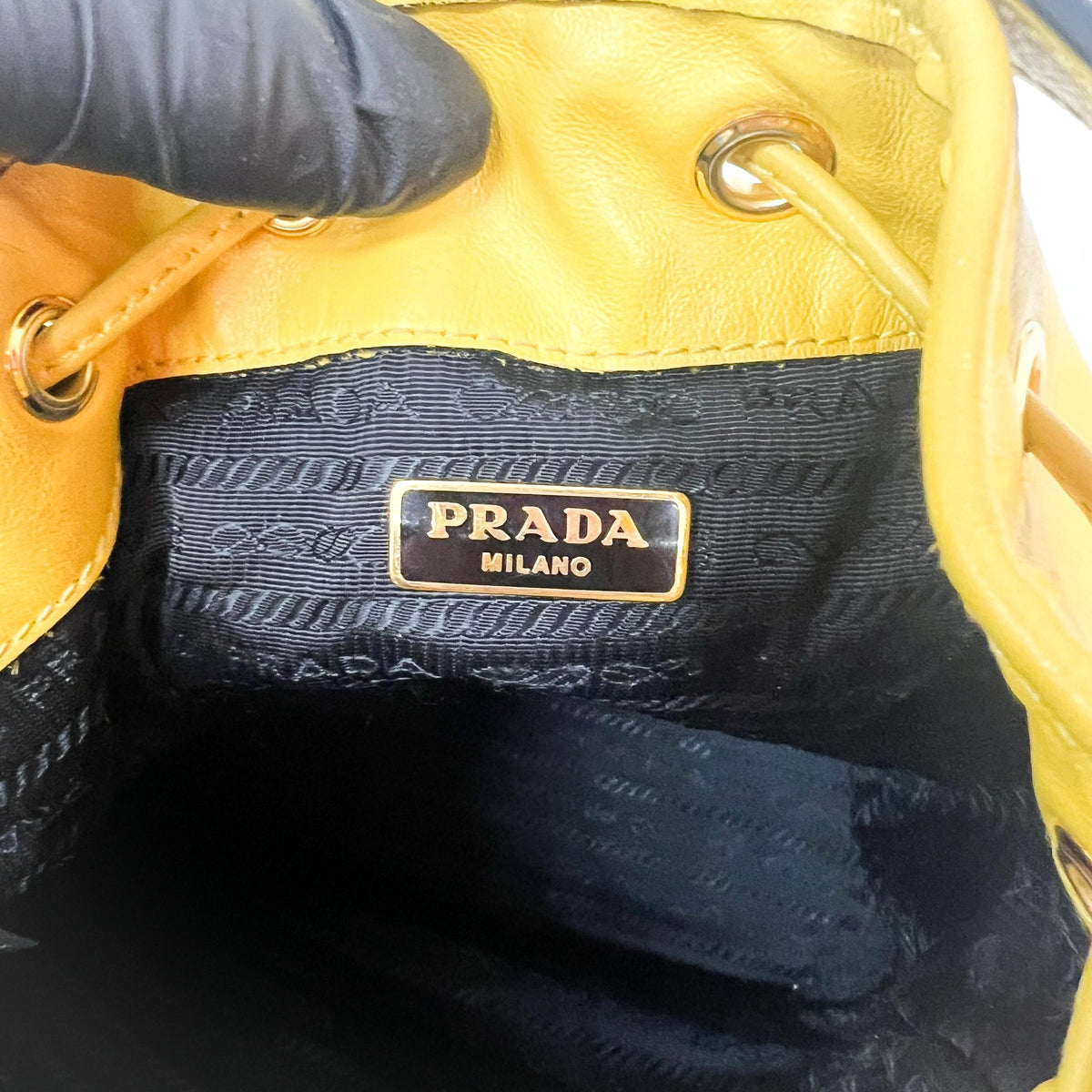 Prada Duet Drawstring Bucket Leather Yellow Leather Handbag (Pre-Owned)