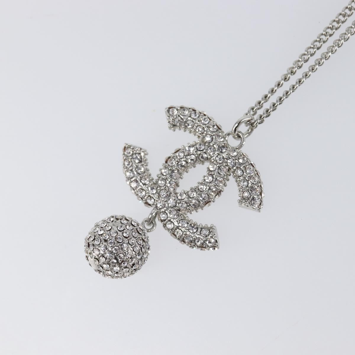 Chanel Cc Ball Drop Pendant Metal With Crystals Silver Metal Necklace Jewelry (Pre-Owned)
