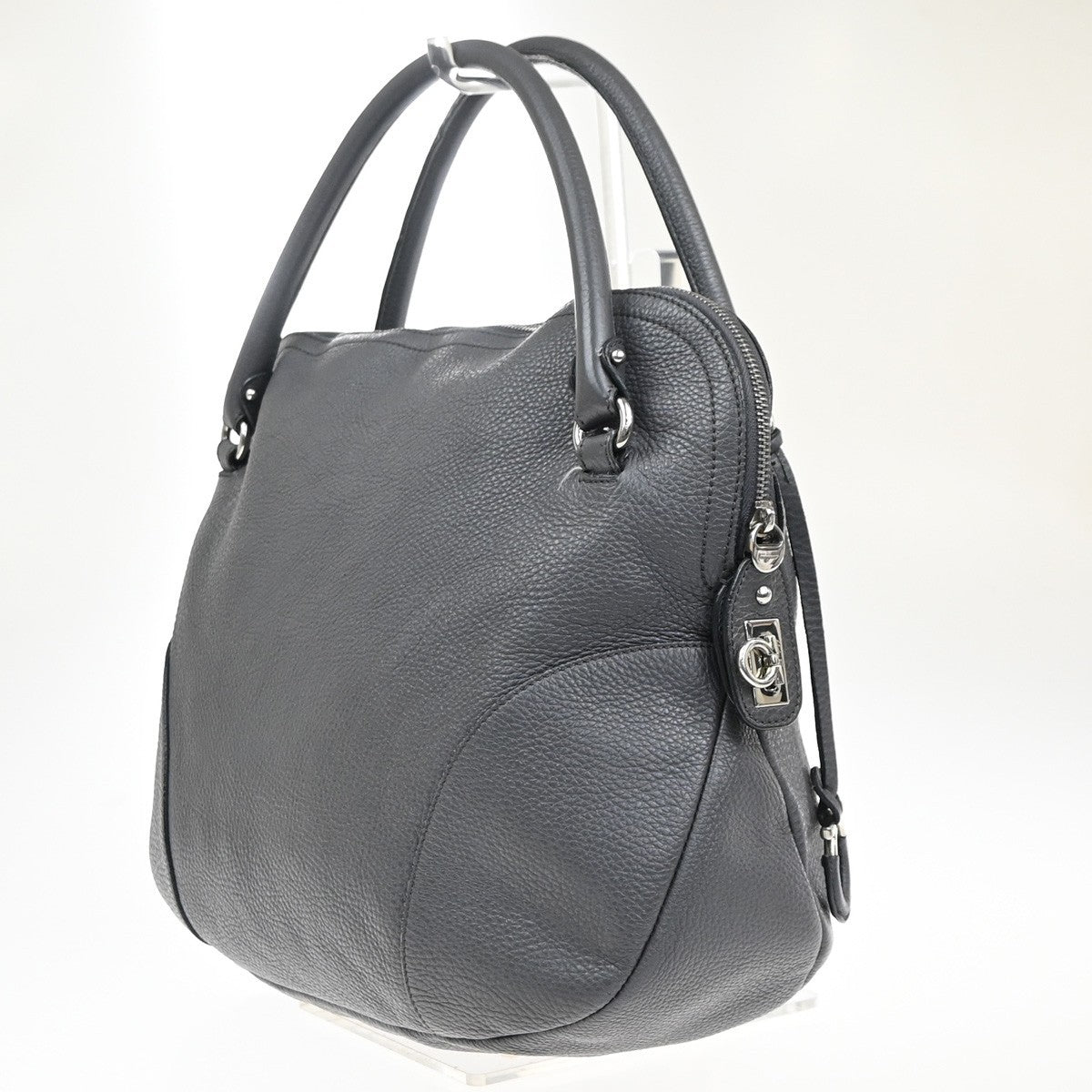 Salvatore Ferragamo Bonaria Satchel Leather Gray Leather Handbag (Pre-Owned)
