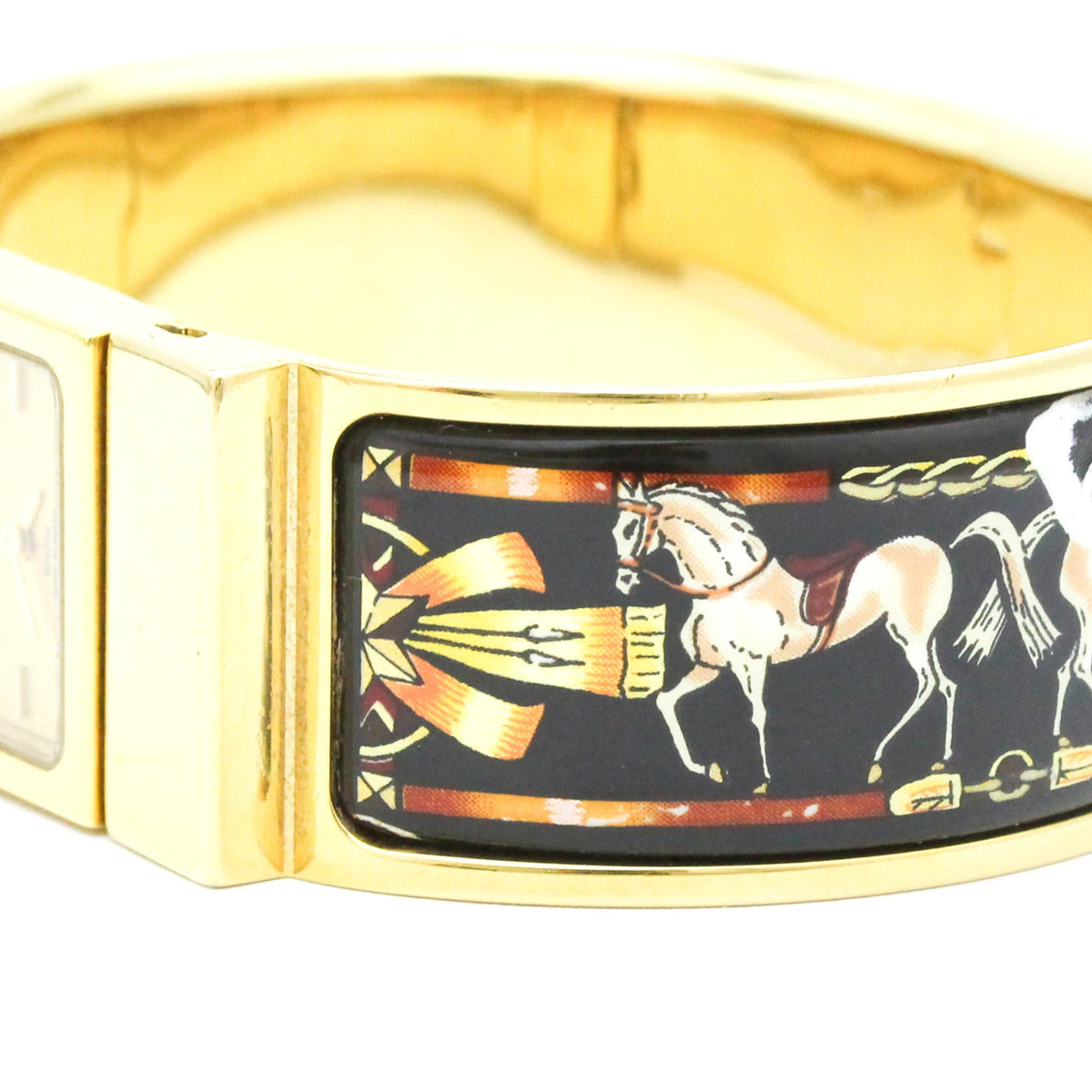 Hermes Loquet Quartz Plated Metal And Printed Enamel Watch (Pre-Owned)