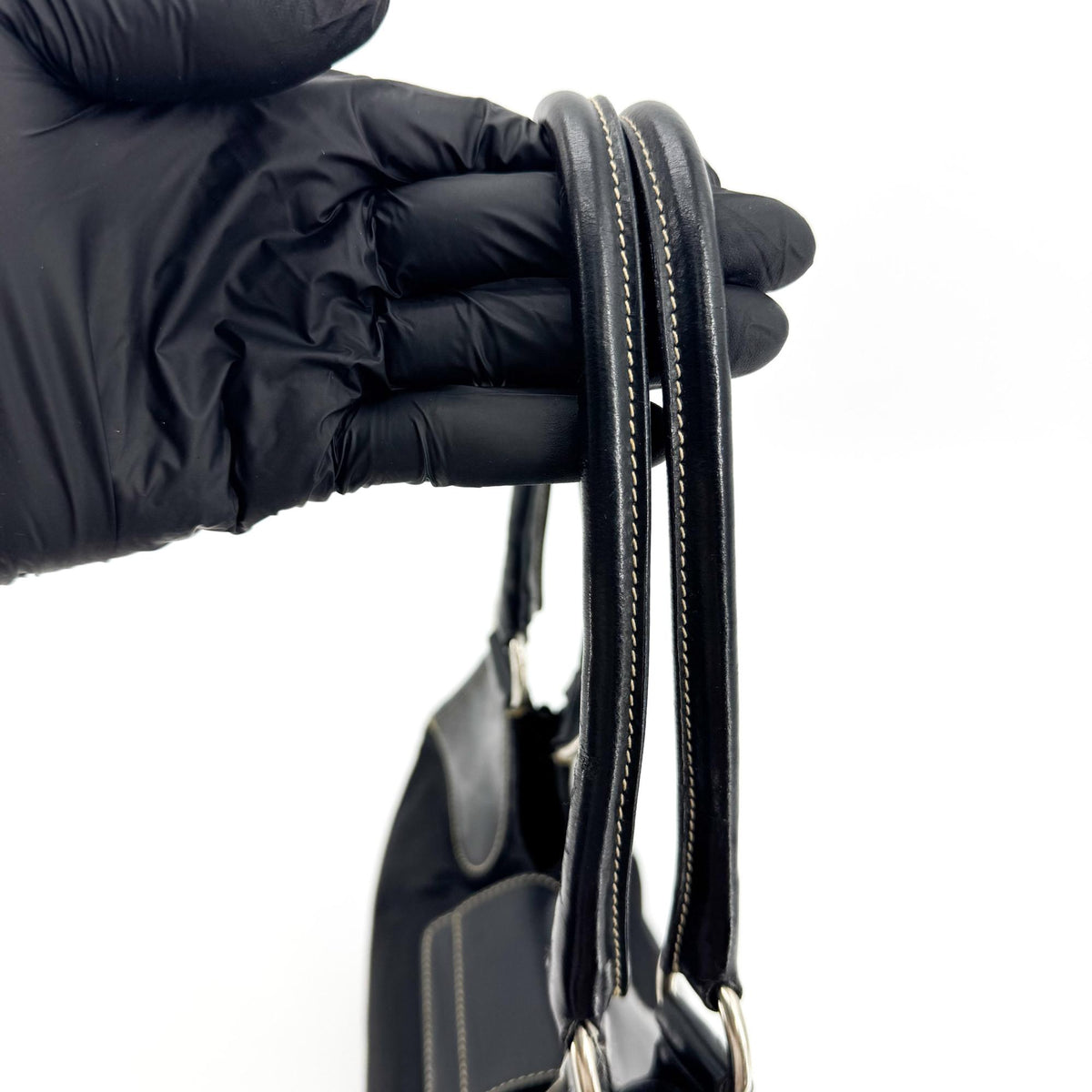 Prada Shoulder Bag Leather Black Nylon Shoulder Bag Bag (Pre-Owned)
