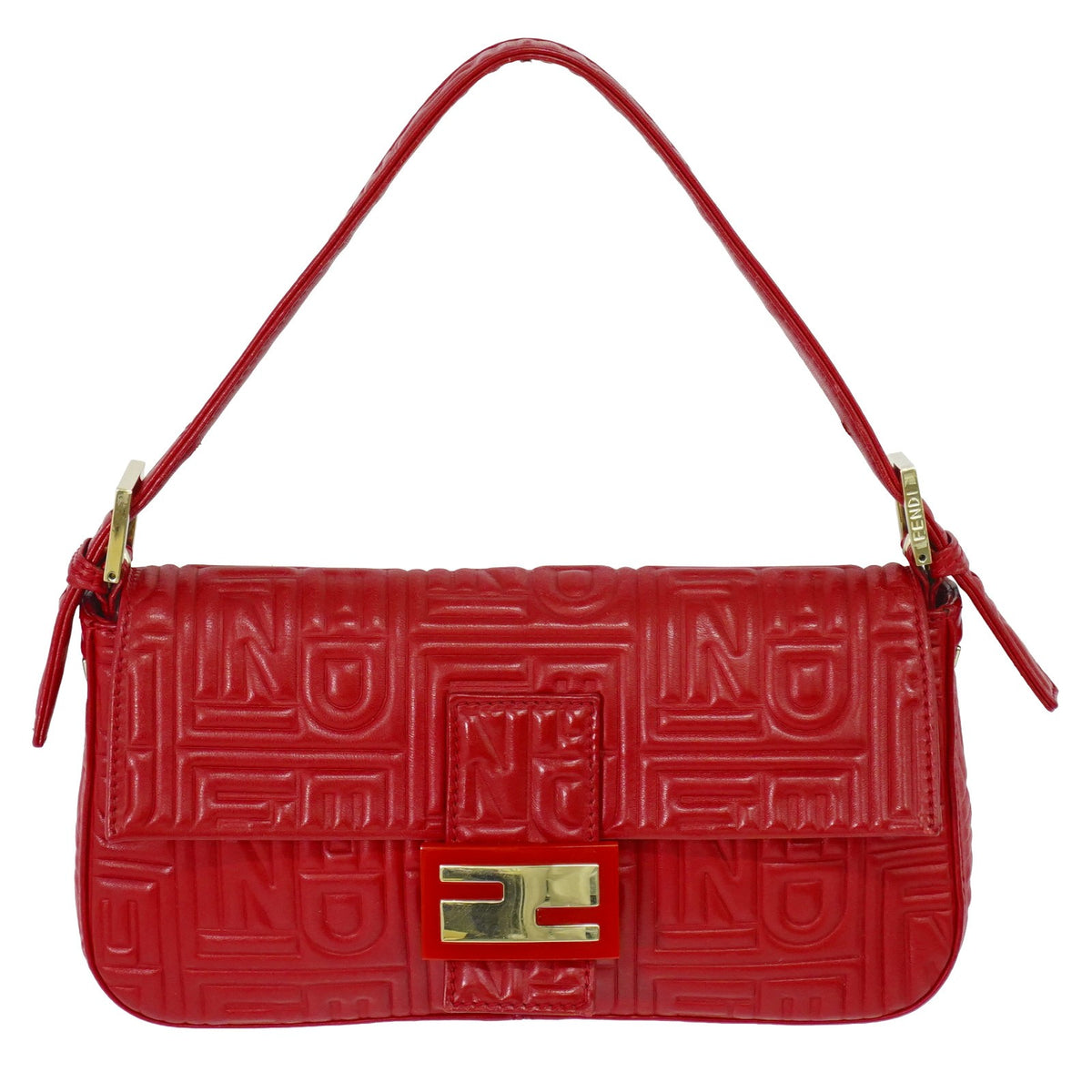 Fendi Mamma Baguette Leather Red Leather Handbag (Pre-Owned)
