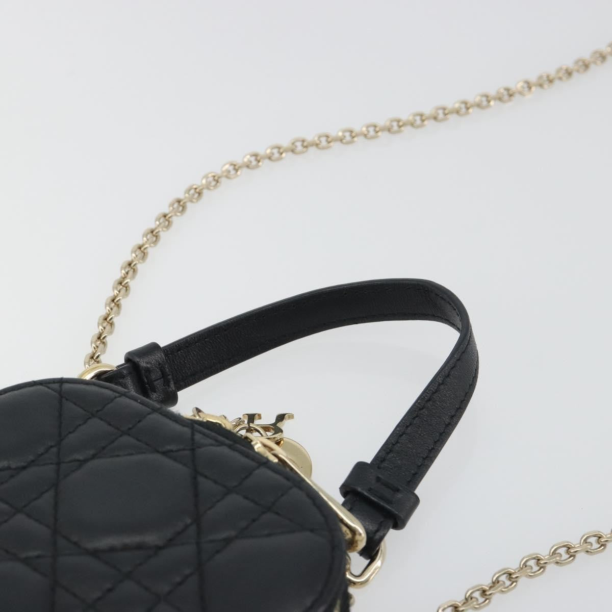 Christian Dior Lady Dior Phone Holder On Chain Cannage Quilt Lambskin Black Leather Shoulder Bag Bag (Pre-Owned)