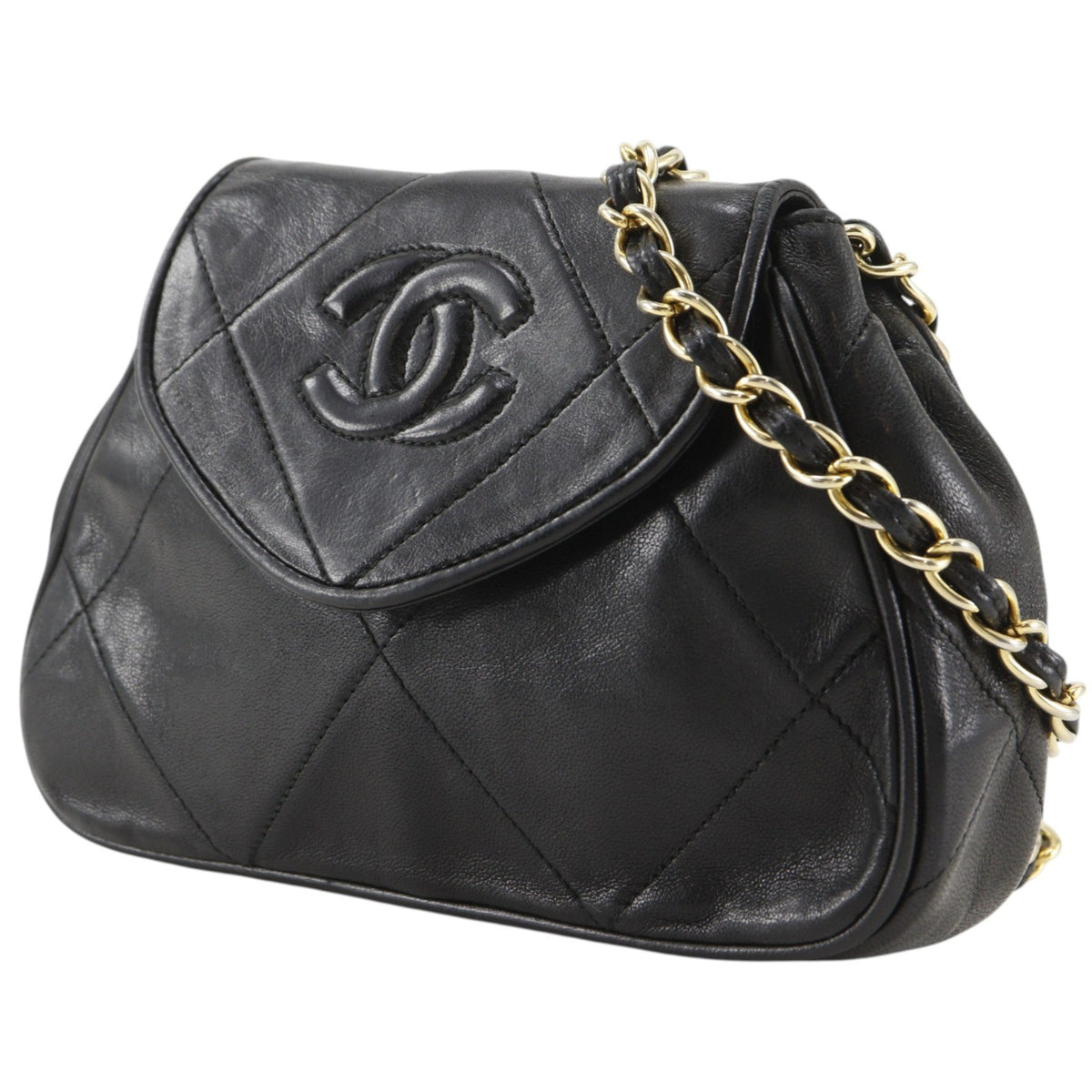 Chanel Flap Shoulder Leather Black Leather Shoulder Bag Bag (Pre-Owned)