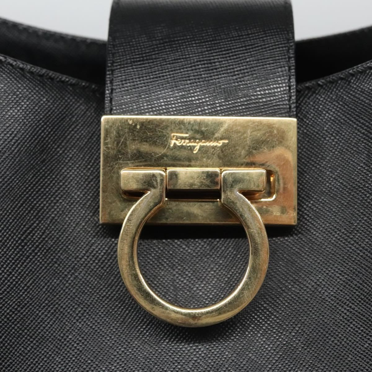 Salvatore Ferragamo Gancio Flap Hobo Leather Black Leather Shoulder Bag Bag (Pre-Owned)