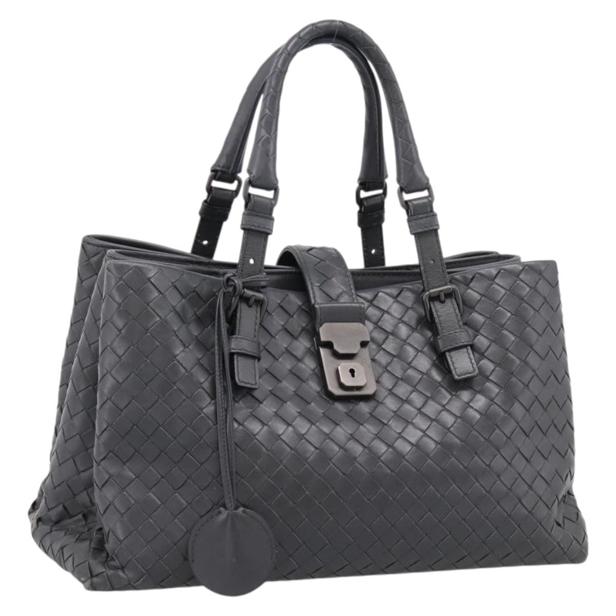 Bottega Veneta Roma Intrecciato Nappa Gray Leather Handbag (Pre-Owned)