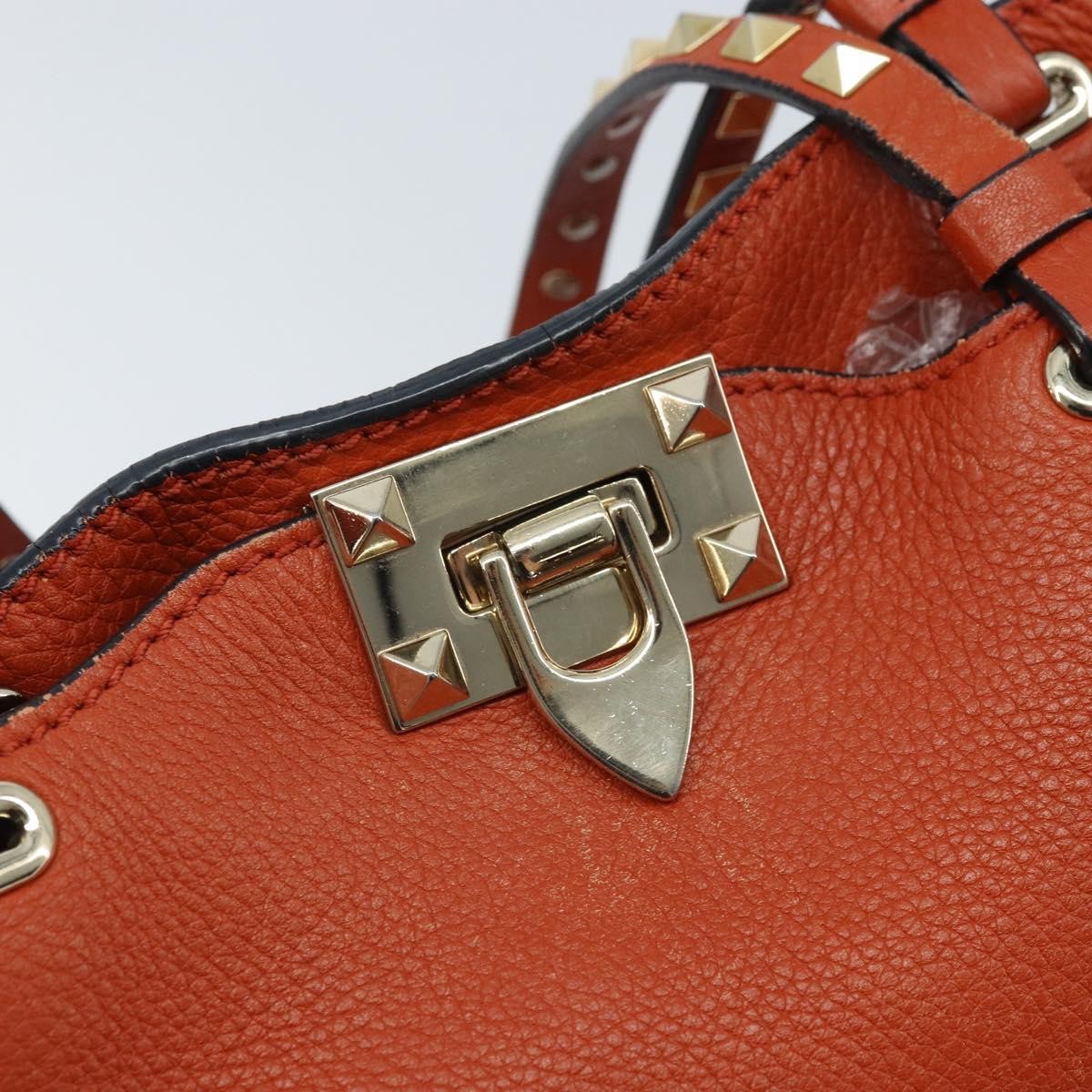 Valentino Garavani 1975 Rockstud Striped Leather Orange Leather Tote Bag Bag (Pre-Owned)