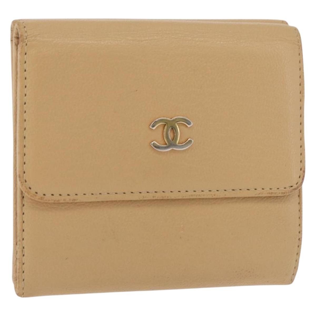Chanel Cc Trifold Leather Beige Leather Wallets Accessory (Pre-Owned)