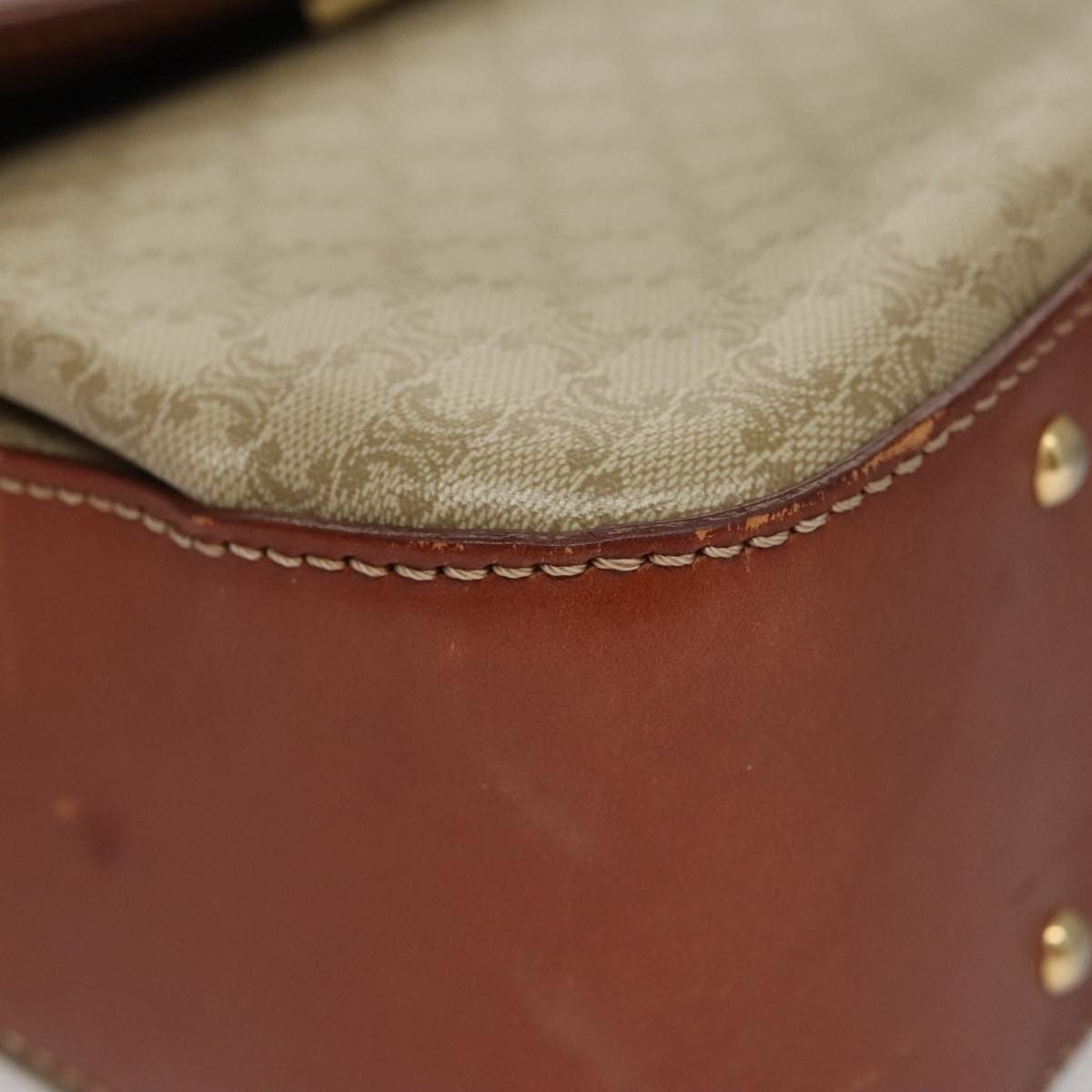 Celine Vintage Convertible Top Handle Macadam Coated Canvas Beige Canvas Handbag (Pre-Owned)