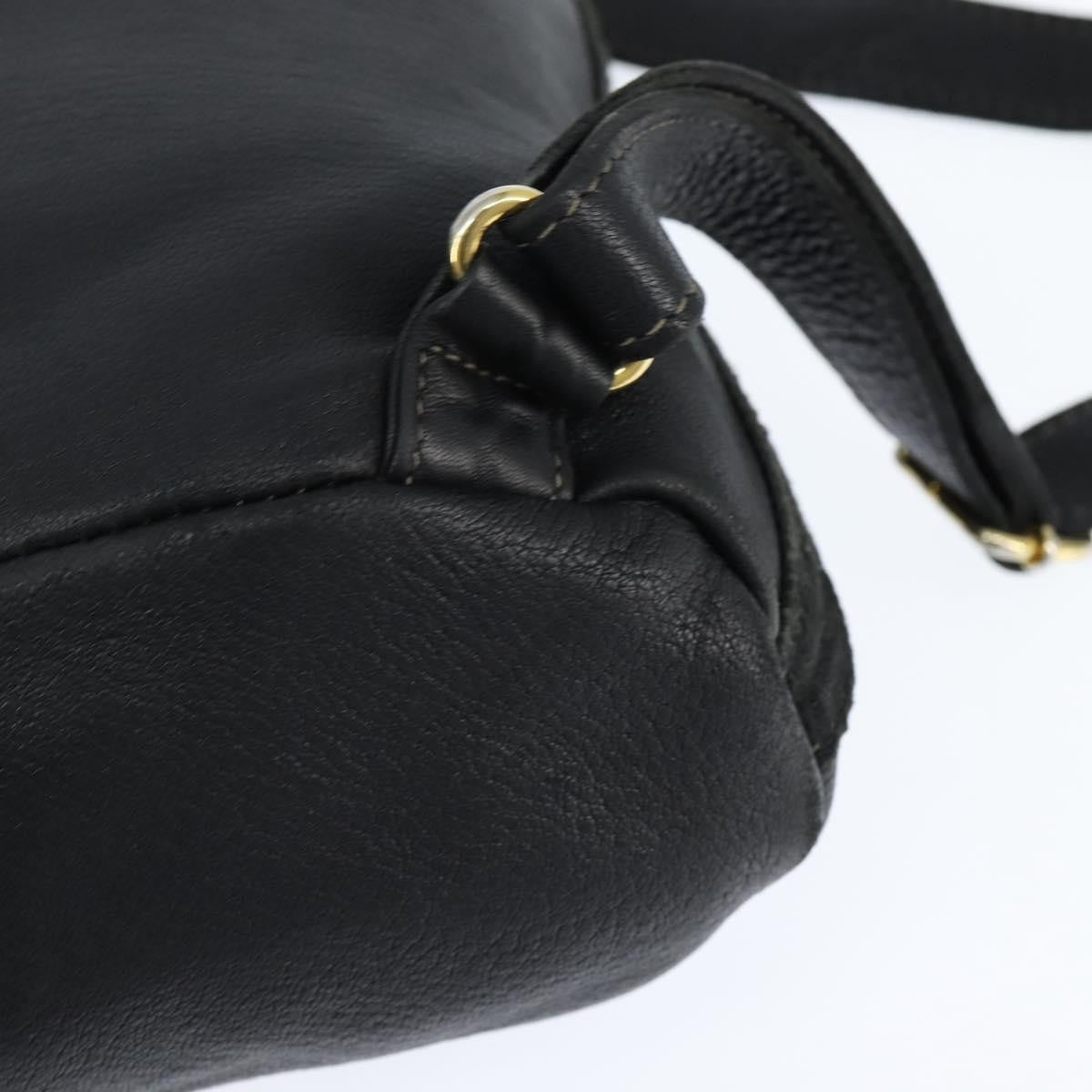 Fendi Logo Flap Drawstring Leather Black Leather Backpack Bag (Pre-Owned)