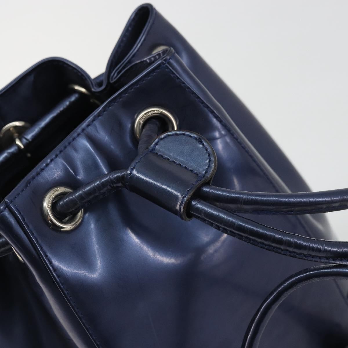 Salvatore Ferragamo Vala Patent Leather Navy Patent_Leather Backpack Bag (Pre-Owned)