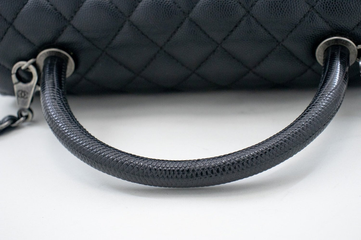 Chanel Top Handle Flap Quilted Caviar Leather Black Calfskin Handbag (Pre-Owned)