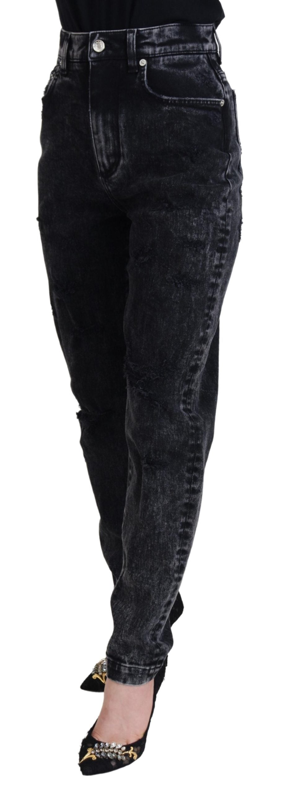 Dolce & Gabbana Black Washed Cotton High Waist Denim Women's Jeans