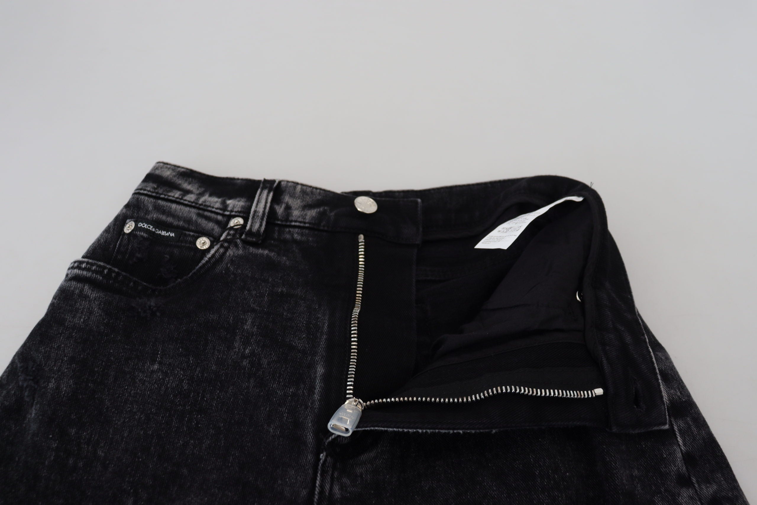 Dolce & Gabbana Black Washed Cotton High Waist Denim Women's Jeans