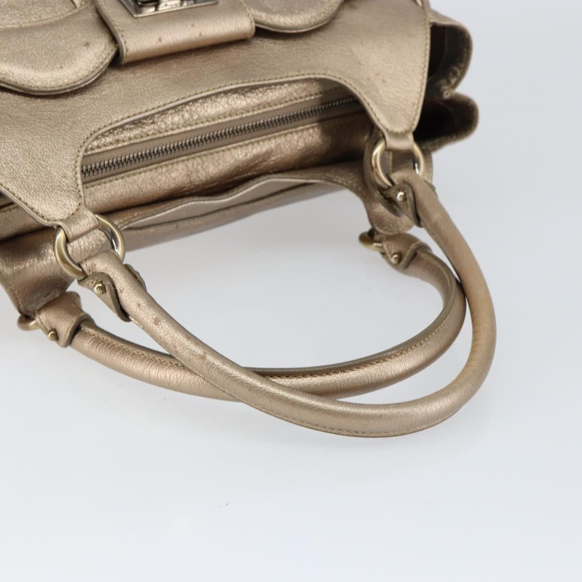Salvatore Ferragamo Gancini Tote Leather Gold Leather Tote Bag Bag (Pre-Owned)