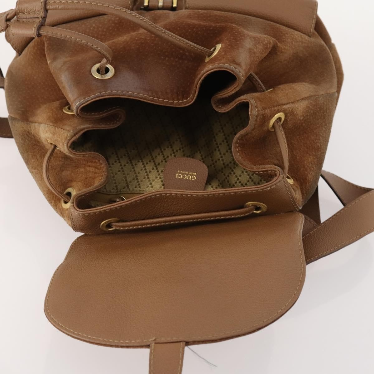Gucci Vintage Bamboo Suede And Leather Brown Suede Backpack Bag (Pre-Owned)