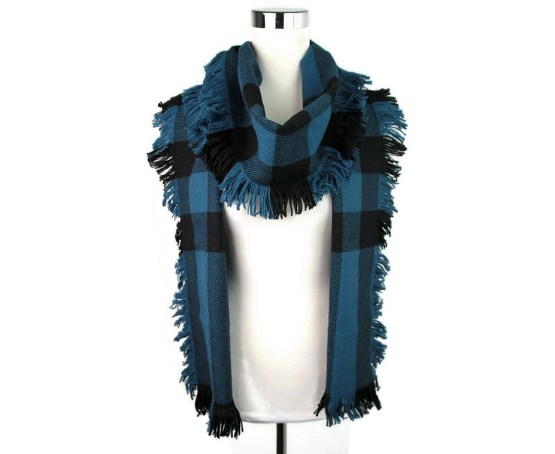 Burberry Women's Blue / Black Wool Fashion Scarf With Fringe And Pink Stripe 40609901
