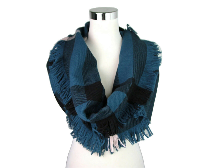 Burberry Women's Blue / Black Wool Fashion Scarf With Fringe And Pink Stripe 40609901