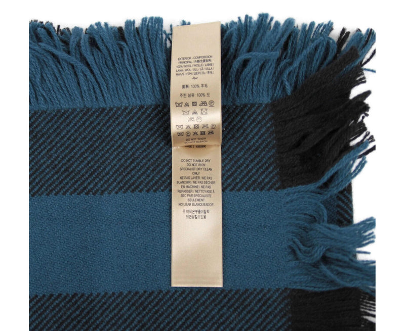 Burberry Women's Blue / Black Wool Fashion Scarf With Fringe And Pink Stripe 40609901