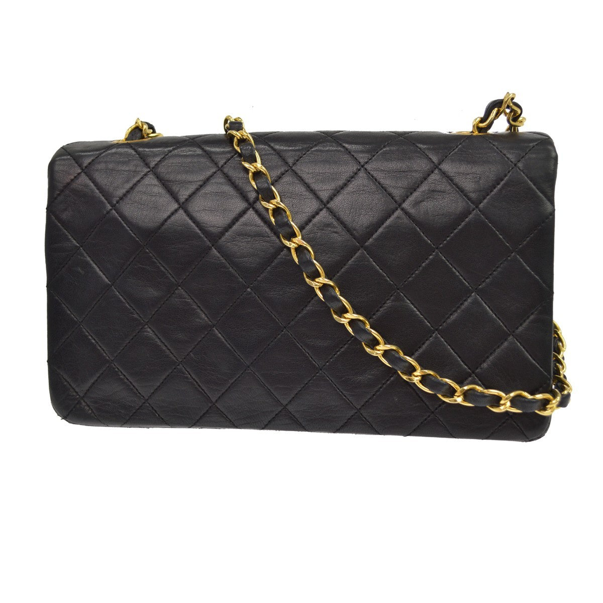 Chanel Vintage Full Flap Quilted Lambskin Black Leather Shoulder Bag Bag (Pre-Owned)