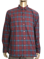 Burberry Alexander Men's Crimson Red/Blue Checked Cotton Shirt (2XL)