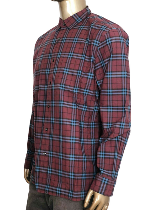 Burberry Alexander Men's Crimson Red/Blue Checked Cotton Shirt 4066394 (2XL)