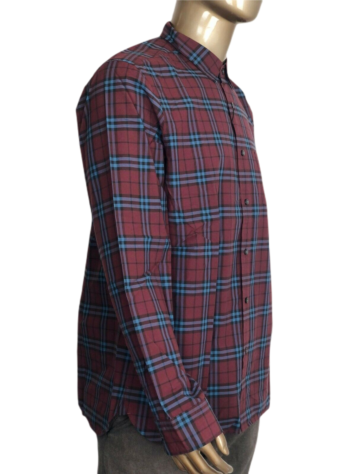 Burberry Alexander Men's Crimson Red/Blue Checked Cotton Shirt (S