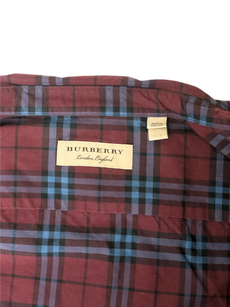 Burberry Alexander Men s Crimson Red Blue Checked Cotton Shirt 2XL