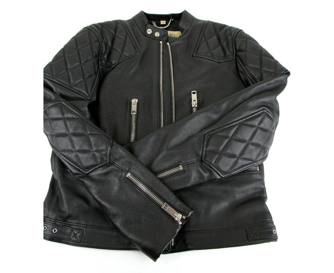 Burberry Men s Black Leather Diamond Quilted Biker Jacket