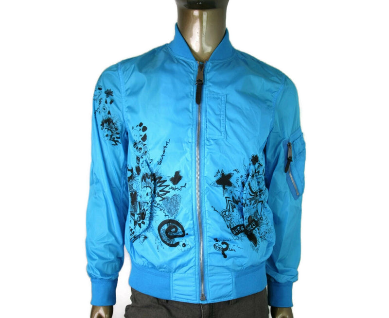 Burberry Men's Blue Nylon Doodle Print Bomber Jacket