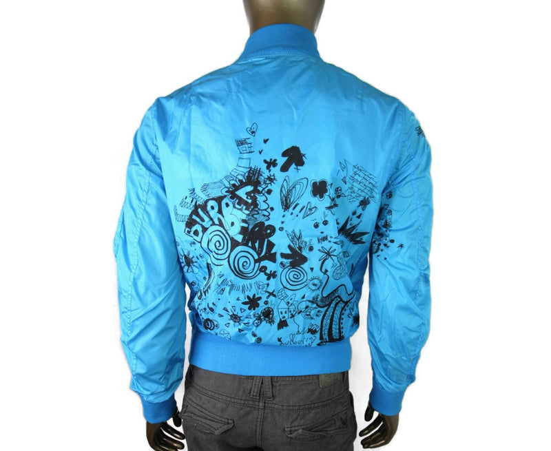 Burberry Men's Blue Nylon Doodle Print Bomber Jacket