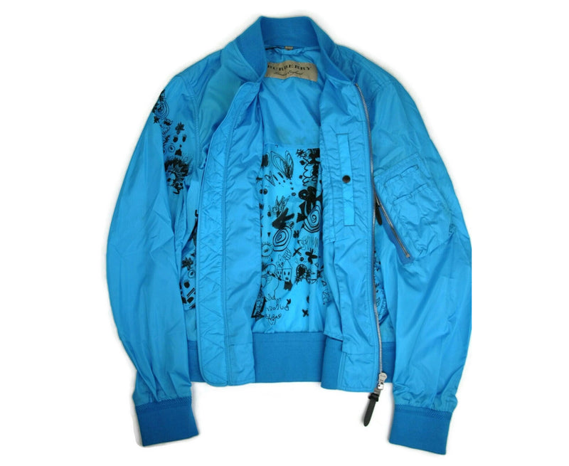 MCM Nylon Bomber Jacket W/white Logo Print It 38 in Blue