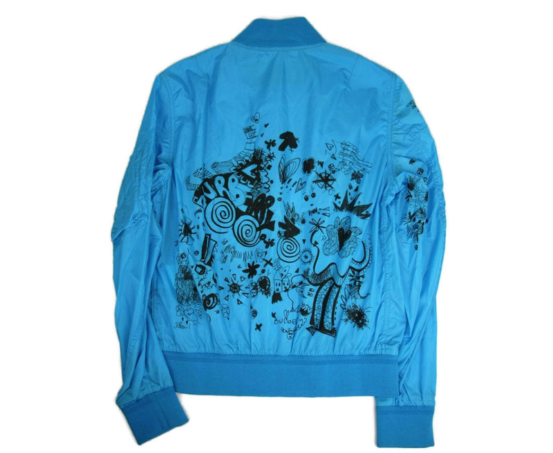 Burberry Men's Blue Nylon Doodle Print Bomber Jacket