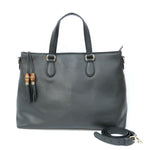 Gucci Bamboo Black Leather Shopper Bag (Pre-Owned)