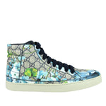 Gucci Men's Bloom Print Supreme GG Blue Canvas Hi Top Sneaker Shoes 407342 8470