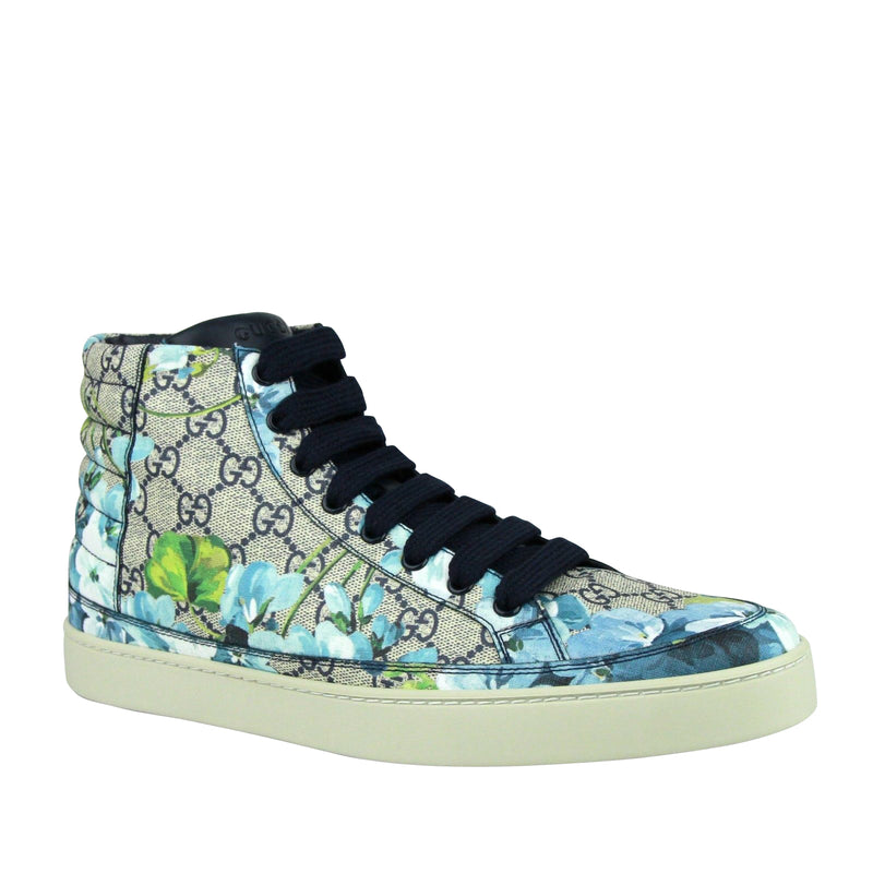 Gucci Men's Bloom Print Supreme GG Blue Canvas Hi Top Sneaker Shoes