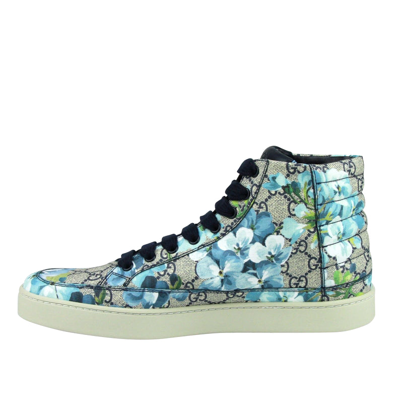 Gucci Men's Bloom Print Supreme GG Blue Canvas Hi Top Sneaker Shoes 407342 8470