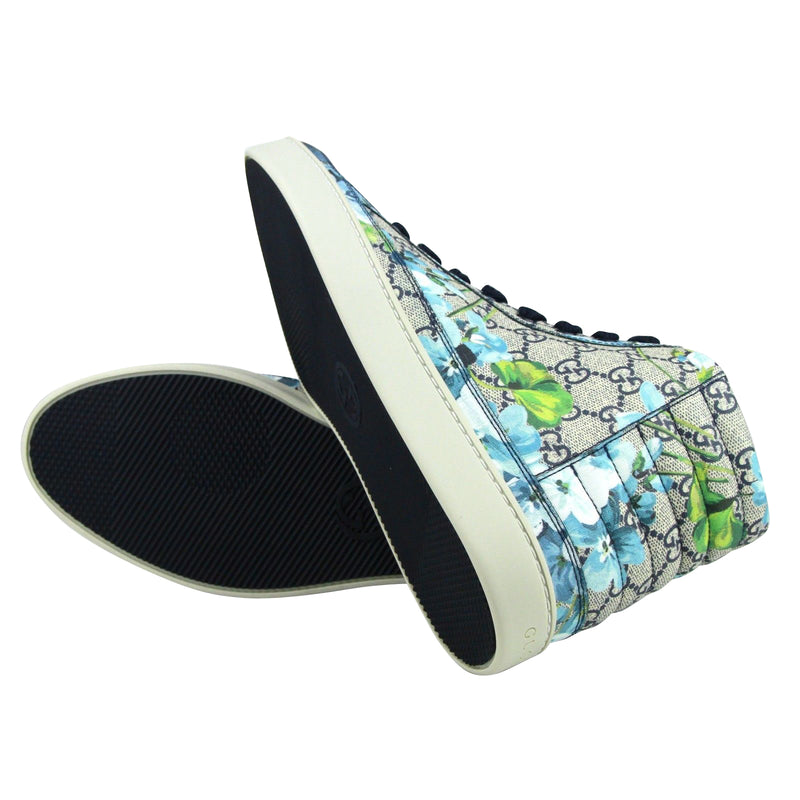 Gucci Men's Bloom Print Supreme GG Blue Canvas Hi Top Sneaker Shoes 407342 8470