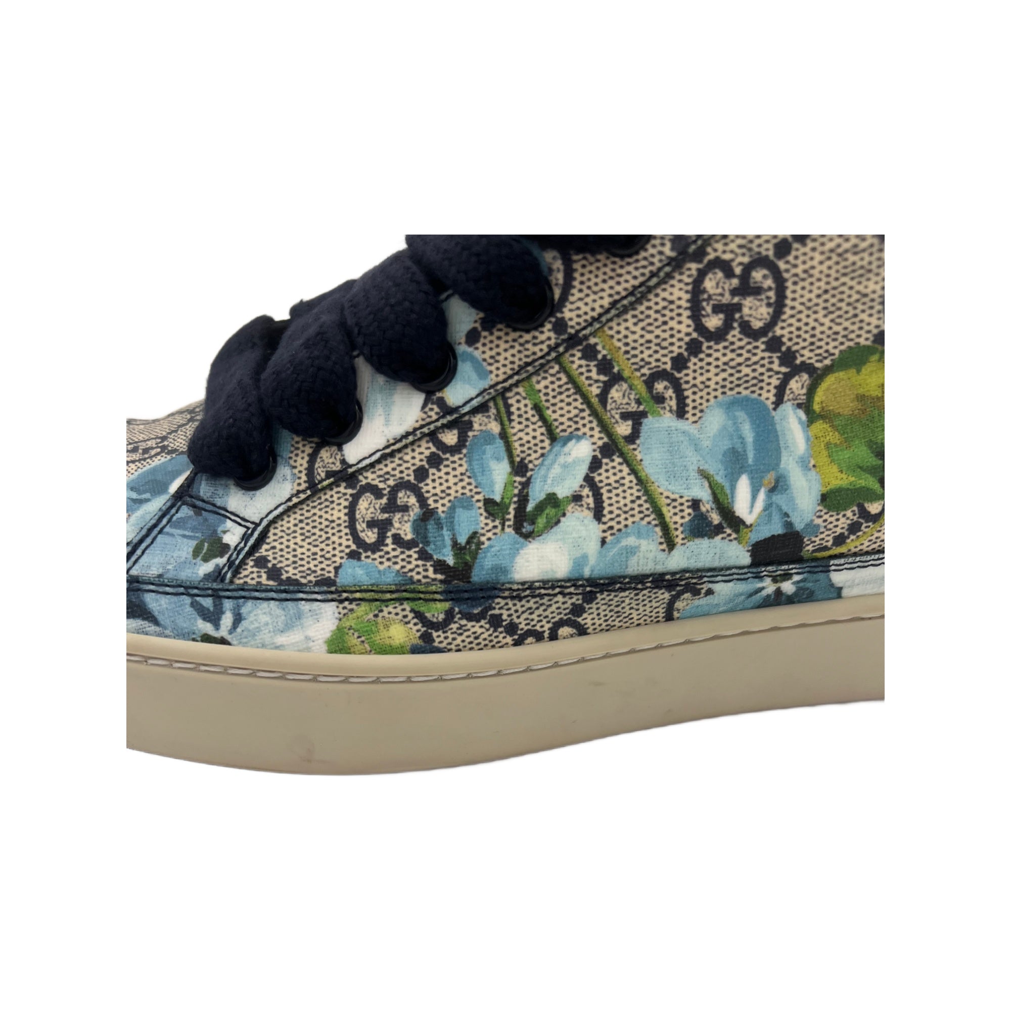Gucci Men's Bloom Print Supreme GG Blue Canvas Hi Top Sneaker Shoes